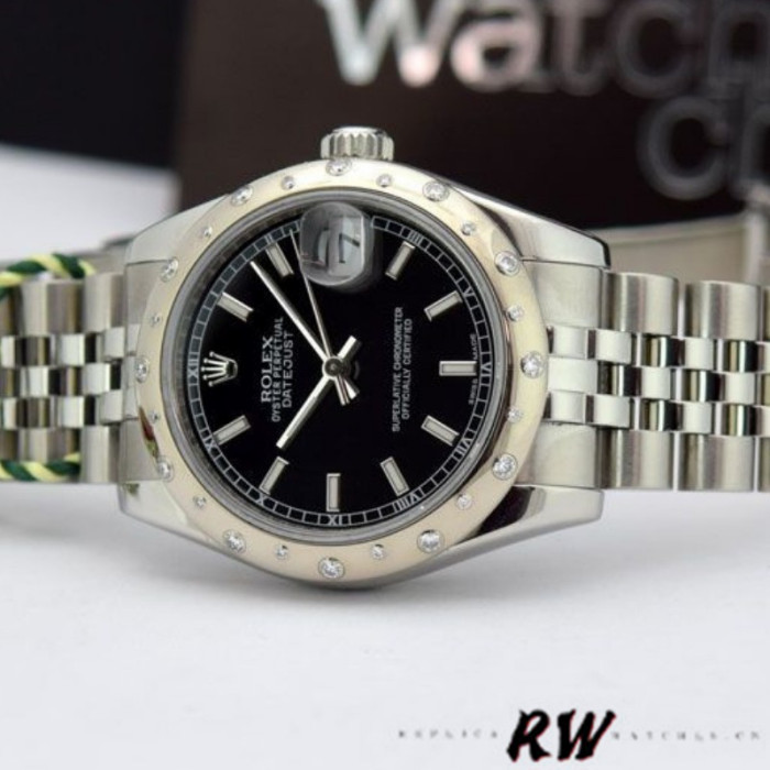 Rolex Datejust 178344 Black Dial Stainless Steel 31MM Lady Replica Watch