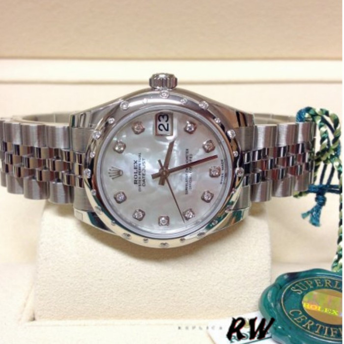 Rolex Datejust 178344 White Mother of Pearl Diamond Dial 31MM Lady Replica Watch