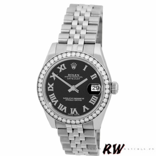 Rolex Datejust 178384 Stainless Steel Black Roman Dial 31MM Lady Replica Watch