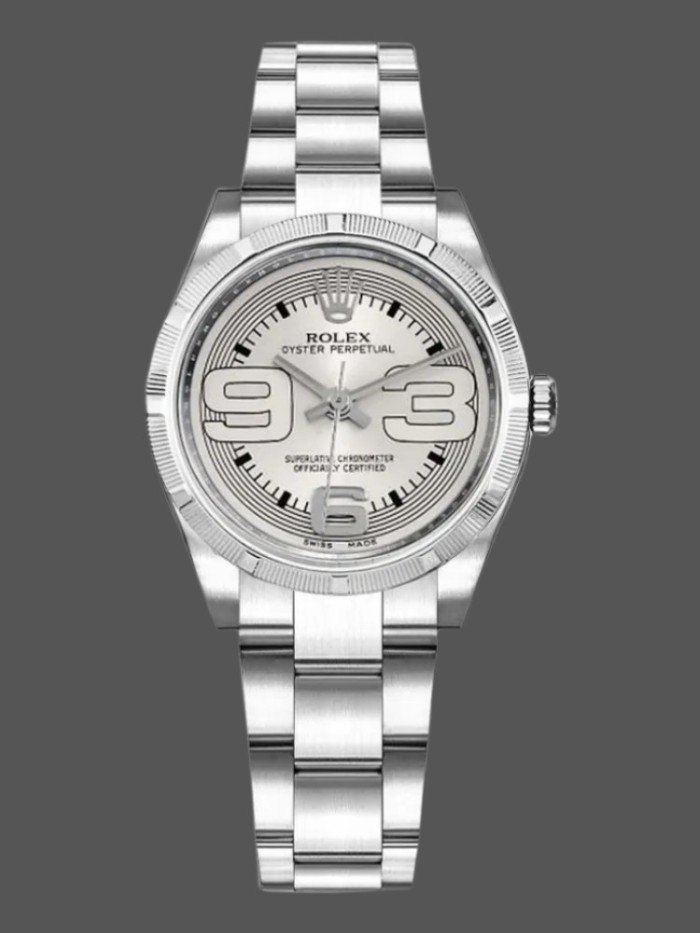 Rolex Oyster Perpetual 177210 Silver Maxi Arabic Dial 31mm Lady Replica Watch