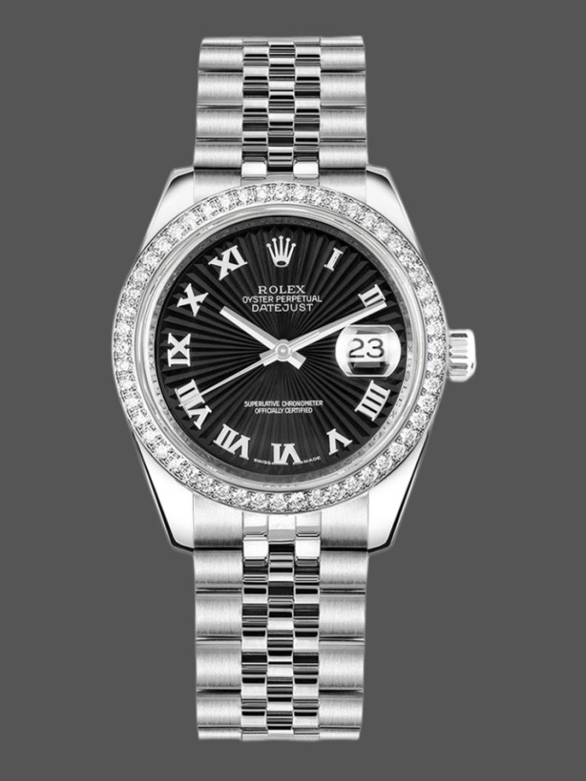 Rolex Datejust 178384 Stainless Steel Black Sunburst dial 31MM Lady Replica Watch
