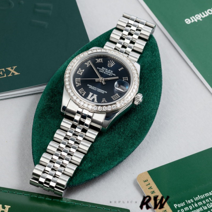 Rolex Datejust 178384 Stainless Steel Blue Diamond Dial 31MM Lady Replica Watch