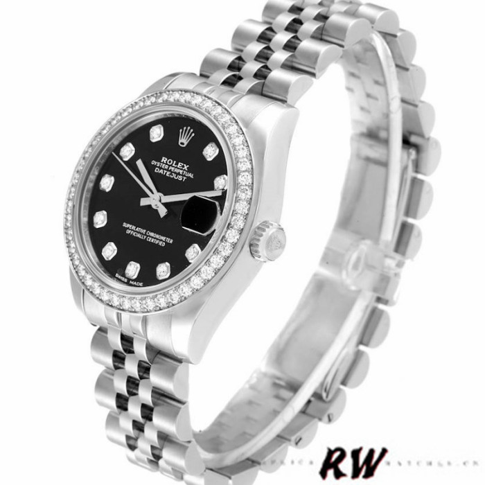 Rolex Datejust 178384 Diamond Bezel Black Diamond Dial 31MM Lady Replica Watch