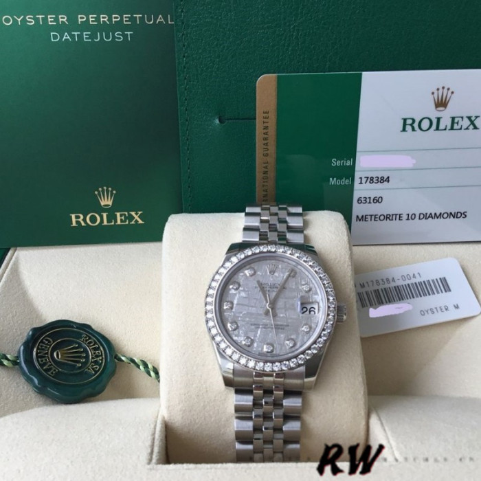 Rolex Datejust 178384 Meteorite Grey Dial Diamond Bezel 31MM Lady Replica Watch