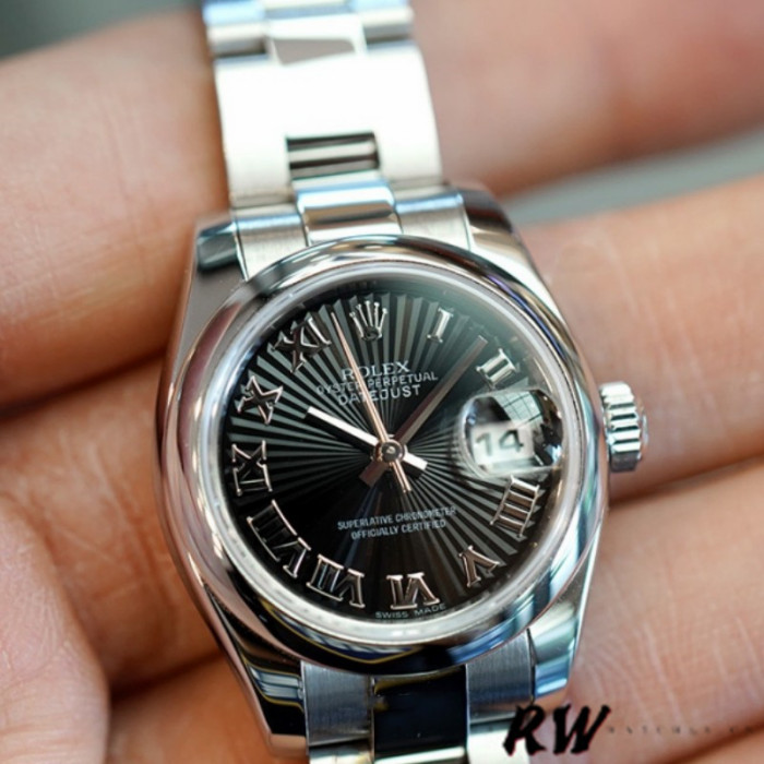 Rolex Datejust 179160 Oyster Bracelet Sunbeam Black Roman Dial 26MM Lady Replica Watch