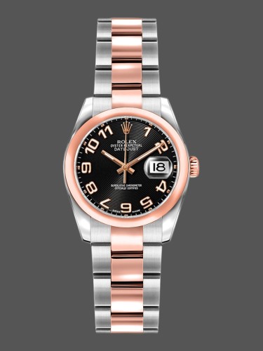 Rolex Datejust 179161 Stainless Steel and Everose Gold Concentric Circle Black Dial 26MM Lady Replica Watch