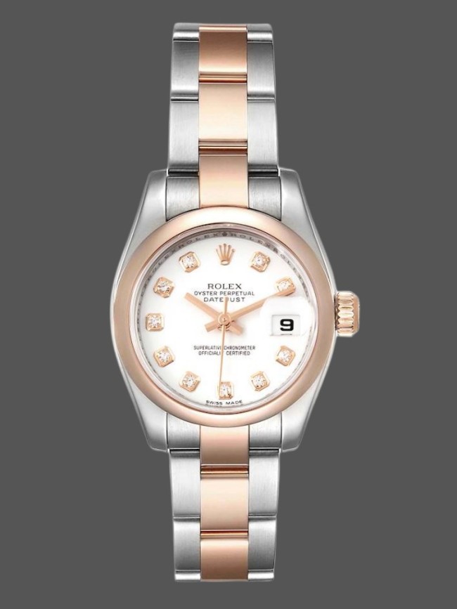 Rolex Datejust 179161 Stainless Steel and Everose Gold White Diamond Dial 26MM Lady Replica Watch