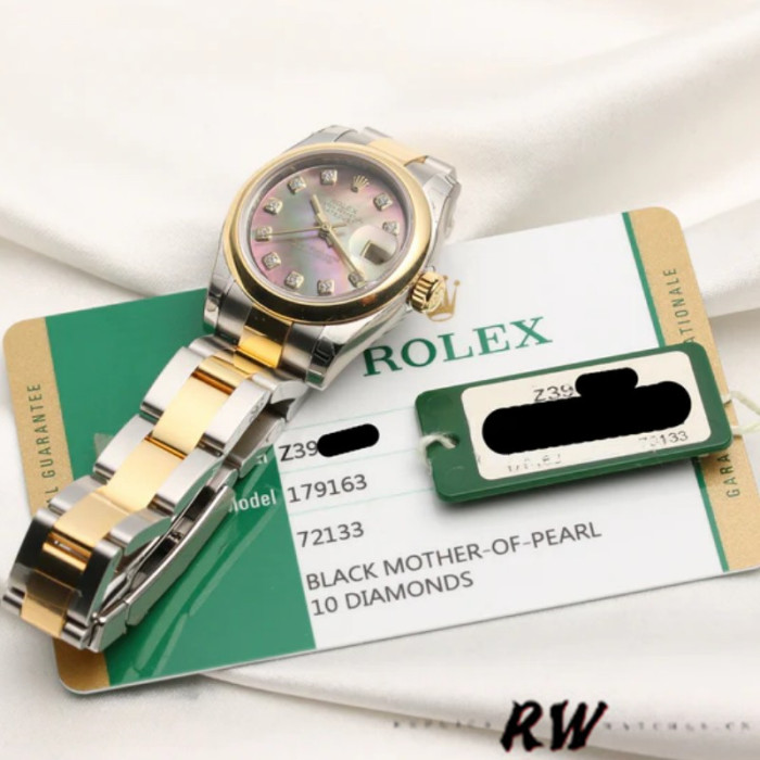 Rolex Datejust 179163 Black Mother of Pearl Dial Domed Dezel 26MM Lady Replica Watch