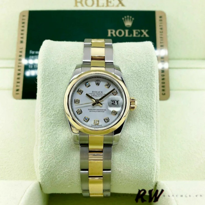 Rolex Datejust 179163 White Diamond Dial Domed Dezel 26MM Lady Replica Watch