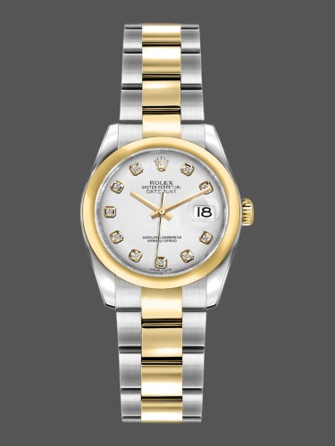 Rolex Datejust 179163 White Diamond Dial Domed Dezel 26MM Lady Replica Watch