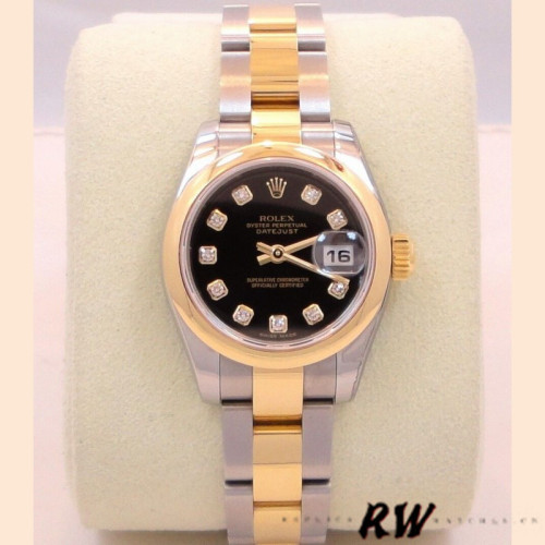 Rolex Datejust 179163 Black Diamond Dial Domed Dezel 26MM Lady Replica Watch
