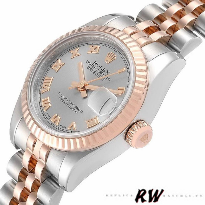Rolex Datejust 179171 Grey Roman Numeral Dial Fluted Bezel 26MM Lady Replica Watch