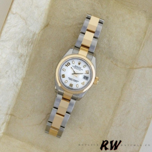 Rolex Datejust 179163 White Arabic Dial Domed Dezel 26MM Lady Replica Watch