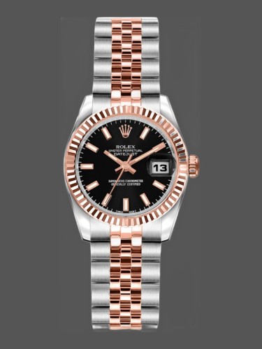 Rolex Datejust 179171 Black Dial Fluted Bezel 26MM Lady Replica Watch