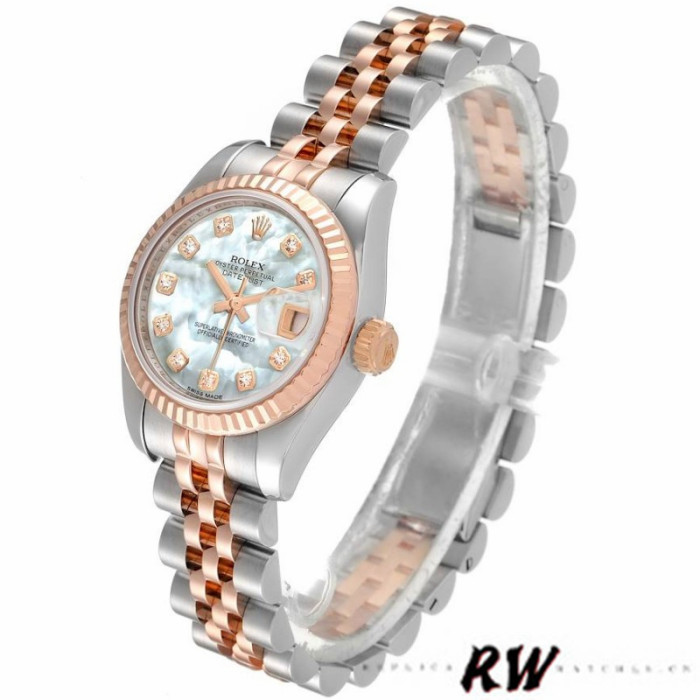 Rolex Datejust 179171 White MOP Diamond Dial Fluted Bezel 26MM Lady Replica Watch