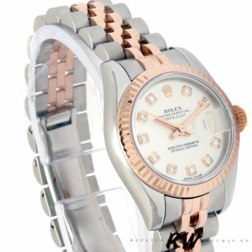 Rolex Datejust 179171 Silver Diamonds Dial Fluted Bezel 26MM Lady Replica Watch