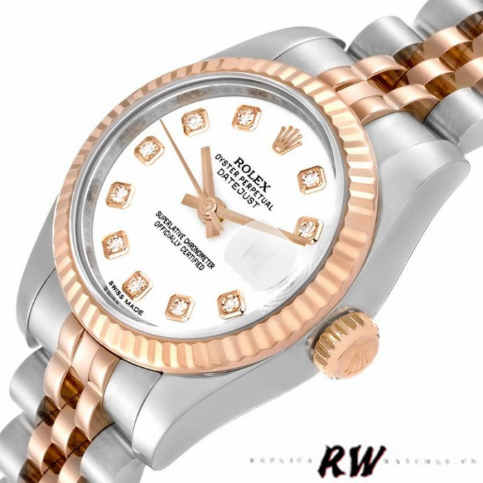 Rolex Datejust 179171 White Diamond Dial Fluted Bezel 26MM Lady Replica Watch