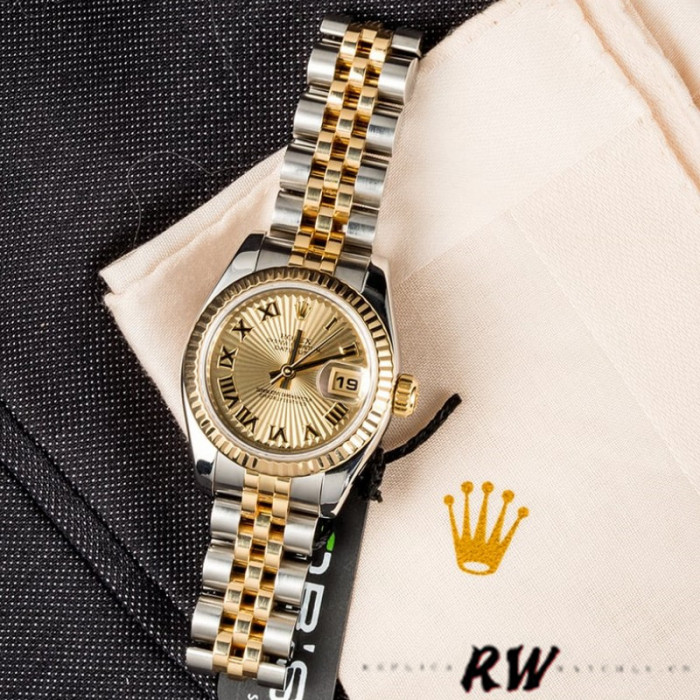Rolex Datejust 179173 Sunbeam Champagne Dial Fluted Bezel 26MM Lady Replica Watch
