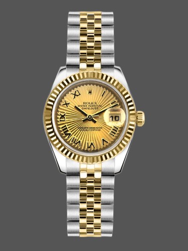 Rolex Datejust 179173 Sunbeam Champagne Dial Fluted Bezel 26MM Lady Replica Watch