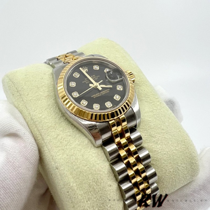 Rolex Datejust 179173 Black Diamond Dial Fluted Bezel 26MM Lady Replica Watch