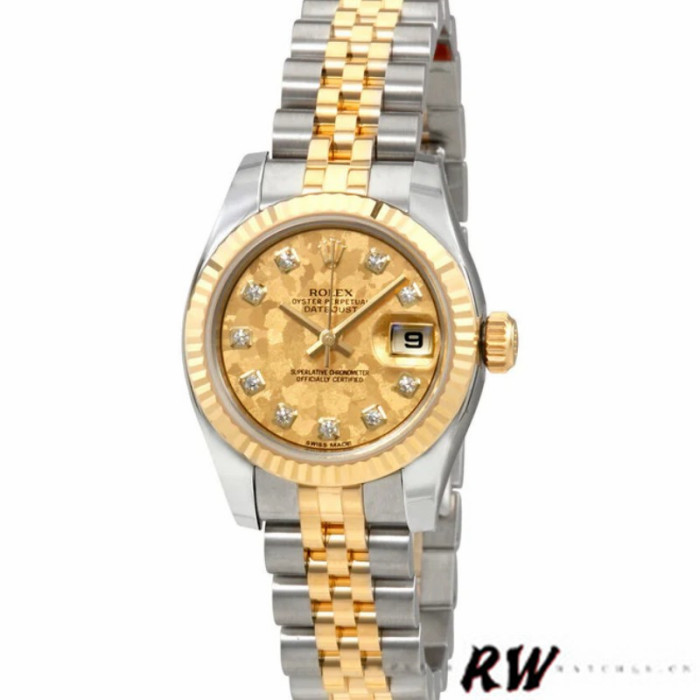 Rolex Datejust 179173 Crystal Champagne Dial Fluted Bezel 26MM Lady Replica Watch