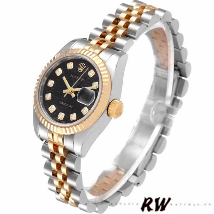 Rolex Datejust 179173 Jubilee Black Diamond Dial Fluted Bezel 26MM Lady Replica Watch