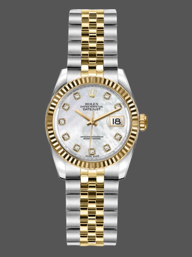 Rolex Datejust 179173 White MOP Dial Fluted Bezel 26MM Lady Replica Watch