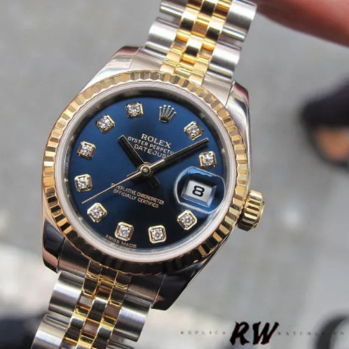 Rolex Datejust 179173 Blue Diamond Dial Fluted Bezel 26MM Lady Replica Watch