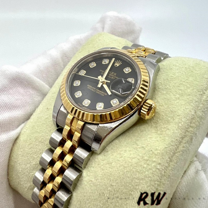 Rolex Datejust 179173 Black Diamond Dial Fluted Bezel 26MM Lady Replica Watch
