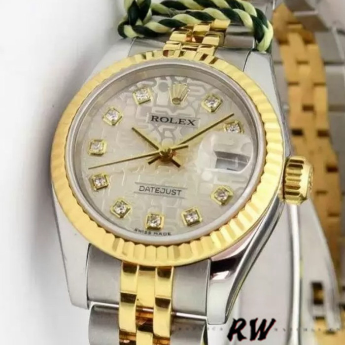 Rolex Datejust 179173 Silver Jubilee Diamond Dial Fluted Bezel 26MM Lady Replica Watch