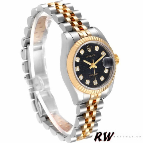 Rolex Datejust 179173 Jubilee Black Diamond Dial Fluted Bezel 26MM Lady Replica Watch