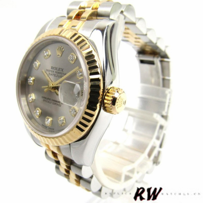 Rolex Datejust 179173 Gray Diamond Dial Fluted Bezel 26MM Lady Replica Watch