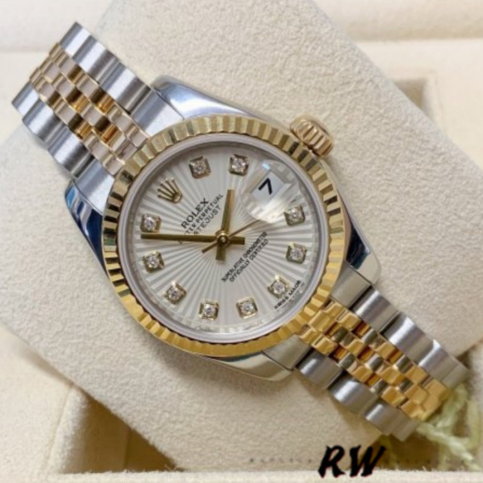 Rolex Datejust 179173 Ivory Sunbeam Diamond Dial Fluted Bezel 26MM Lady Replica Watch