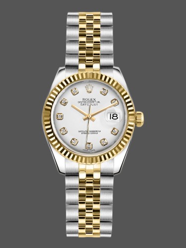 Rolex Datejust 179173 White Diamond Dial Fluted Bezel 26MM Lady Replica Watch