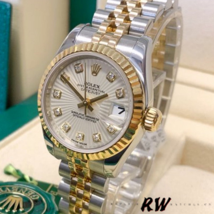 Rolex Datejust 179173 Ivory Sunbeam Diamond Dial Fluted Bezel 26MM Lady Replica Watch