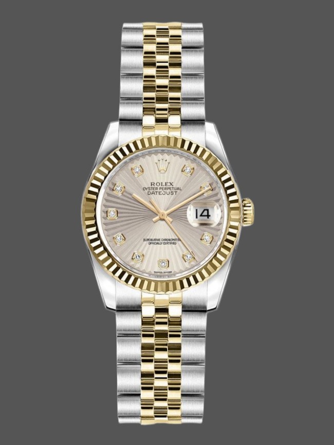 Rolex Datejust 179173 Ivory Sunbeam Diamond Dial Fluted Bezel 26MM Lady Replica Watch