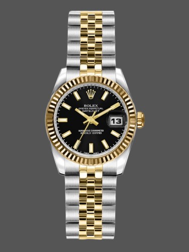 Rolex Datejust 179173 Black Index Dial Fluted Bezel 26MM Lady Replica Watch