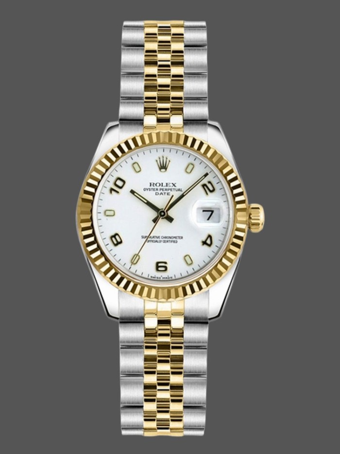 Rolex Datejust 179173 White Arabic Numerals Dial Fluted Bezel 26MM Lady Replica Watch