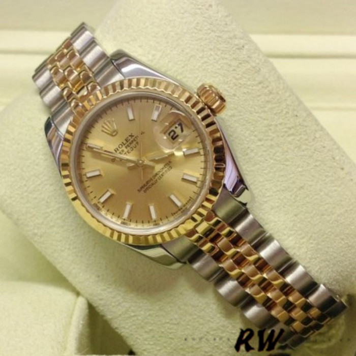 Rolex Datejust 179173 Champagne Index Dial Fluted Bezel 26MM Lady Replica Watch