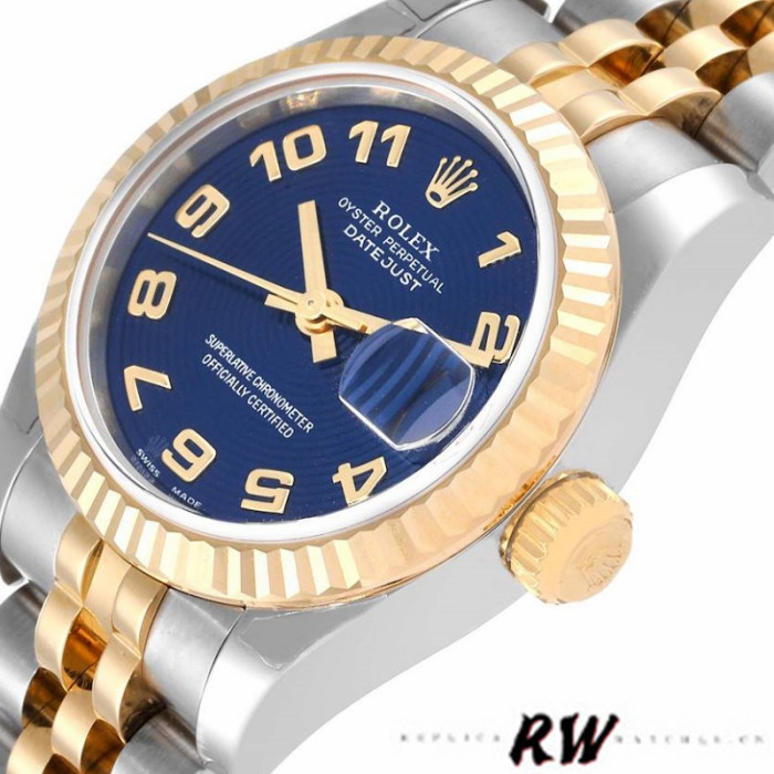Rolex Datejust 179173 Concentric Circle Blue Dial Fluted Bezel 26MM Lady Replica Watch