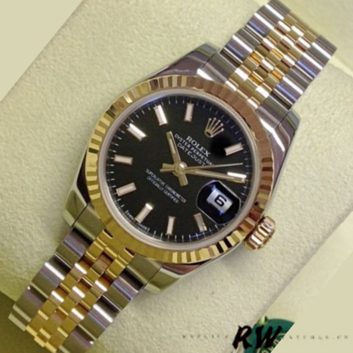 Rolex Datejust 179173 Black Index Dial Fluted Bezel 26MM Lady Replica Watch