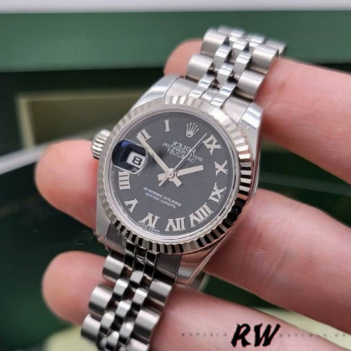 Rolex Datejust 179174 Black Roman Dial Fluted Bezel 26MM Lady Replica Watch