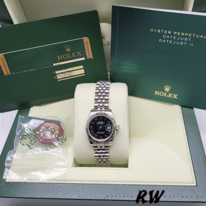 Rolex Datejust 179174 Black Roman Dial Fluted Bezel 26MM Lady Replica Watch
