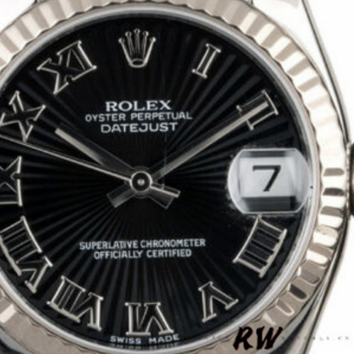 Rolex Datejust 179174 Sunbeam Black Roman Dial Fluted Bezel 26MM Lady Replica Watch