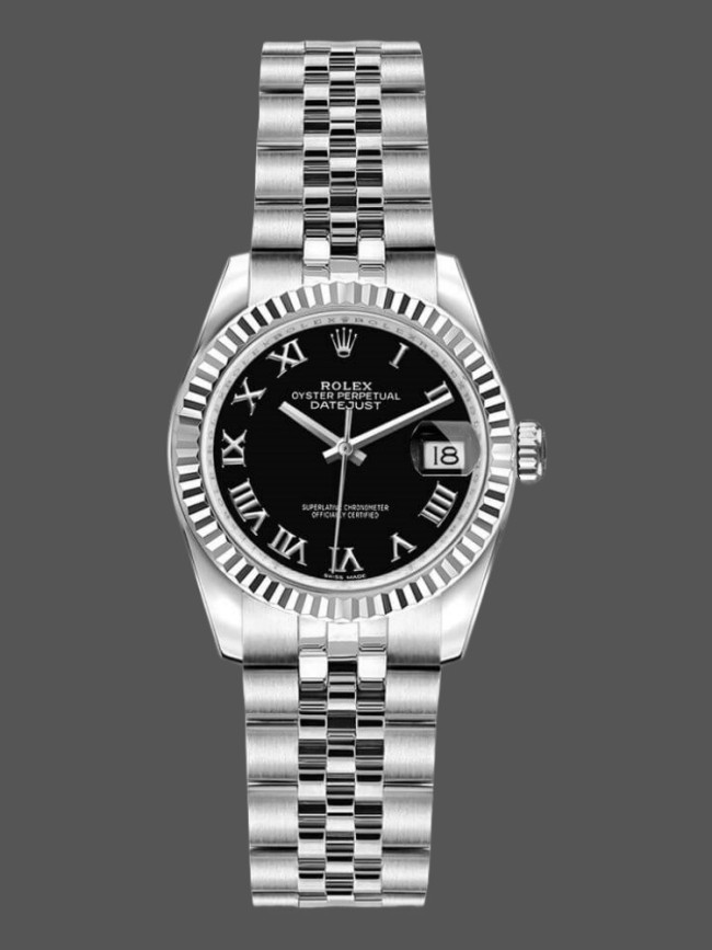 Rolex Datejust 179174 Black Roman Dial Fluted Bezel 26MM Lady Replica Watch