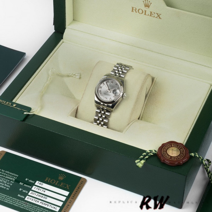 Rolex Datejust 179174 Rhodium Grey Dial Fluted Bezel 26MM Lady Replica Watch