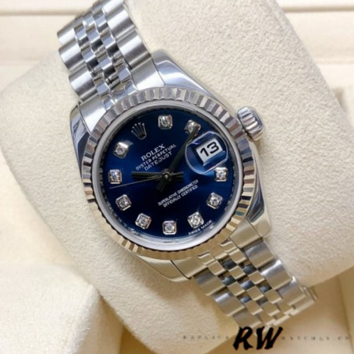 Rolex Datejust 179174 Blue Diamond Dial Fluted Bezel 26MM Lady Replica Watch