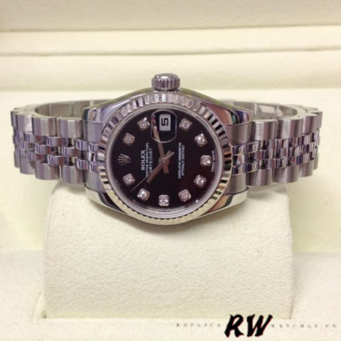Rolex Datejust 179174 Black Diamond Dial Fluted Bezel 26MM Lady Replica Watch
