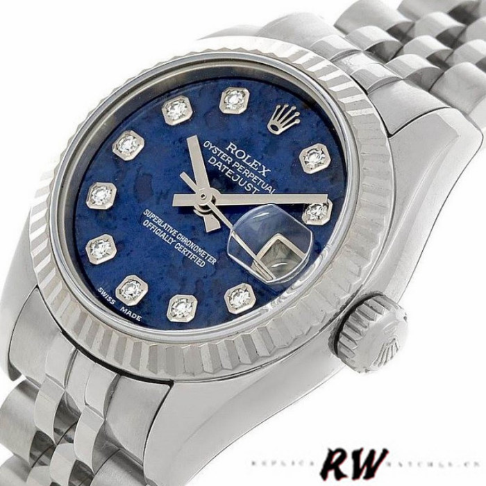 Rolex Datejust 179174 Sodalite Diamond Dial Fluted Bezel 26MM Lady Replica Watch
