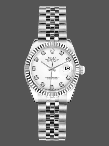 Rolex Datejust 179174 White Diamond Dial Fluted Bezel 26MM Lady Replica Watch